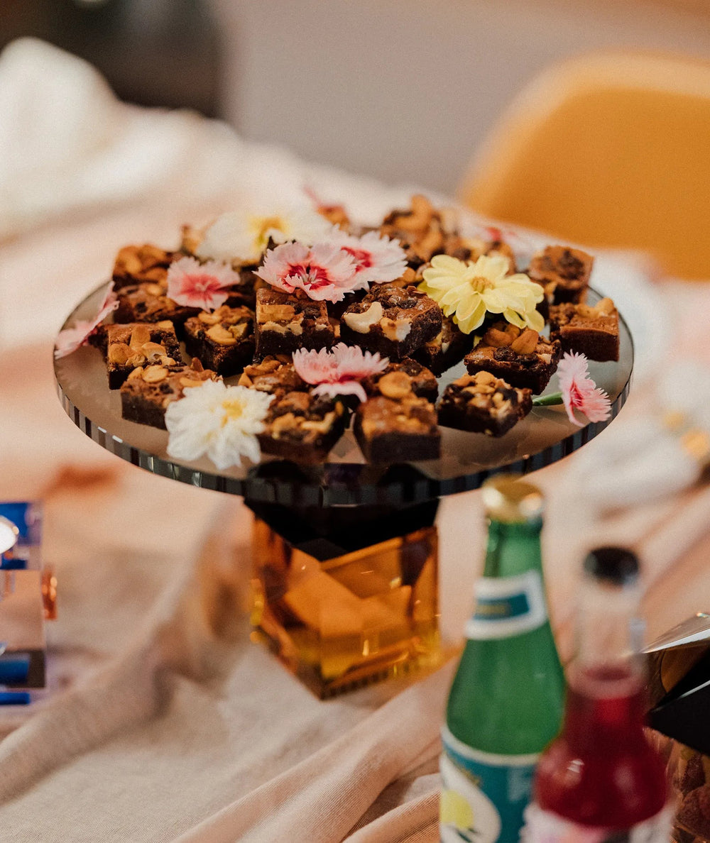Mood by DMJ Reflections Copenhagen “Savannah Tray” – crystal cake/serving tray, crisp geometry & black plate in Lafayette, Louisiana