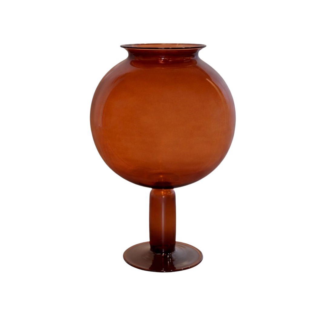 Large handblown glass Leech Bowl in amber styled as sculptural centerpiece decor