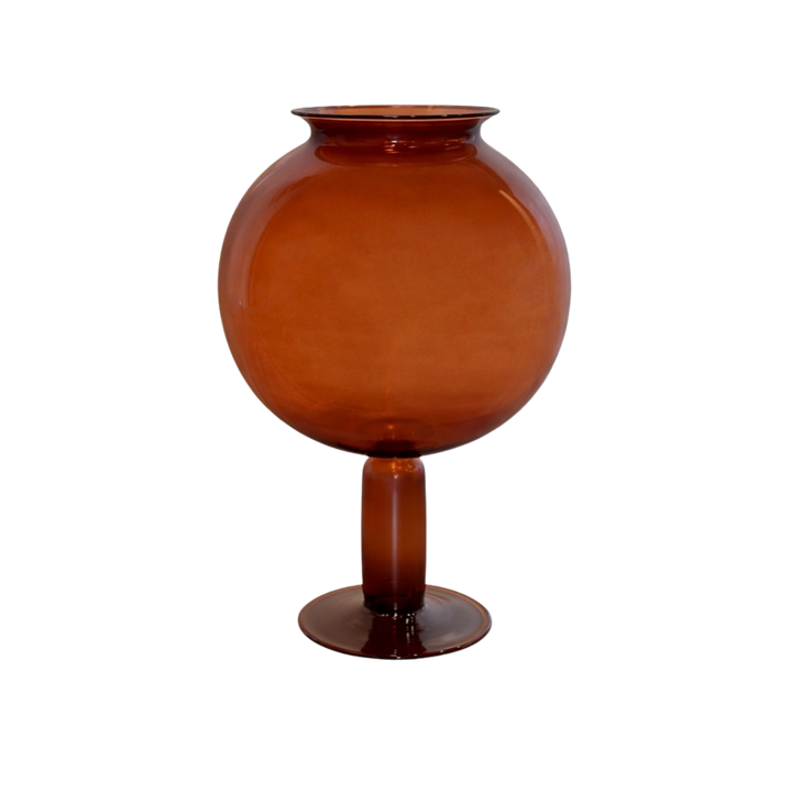 Large handblown glass Leech Bowl in amber styled as sculptural centerpiece decor