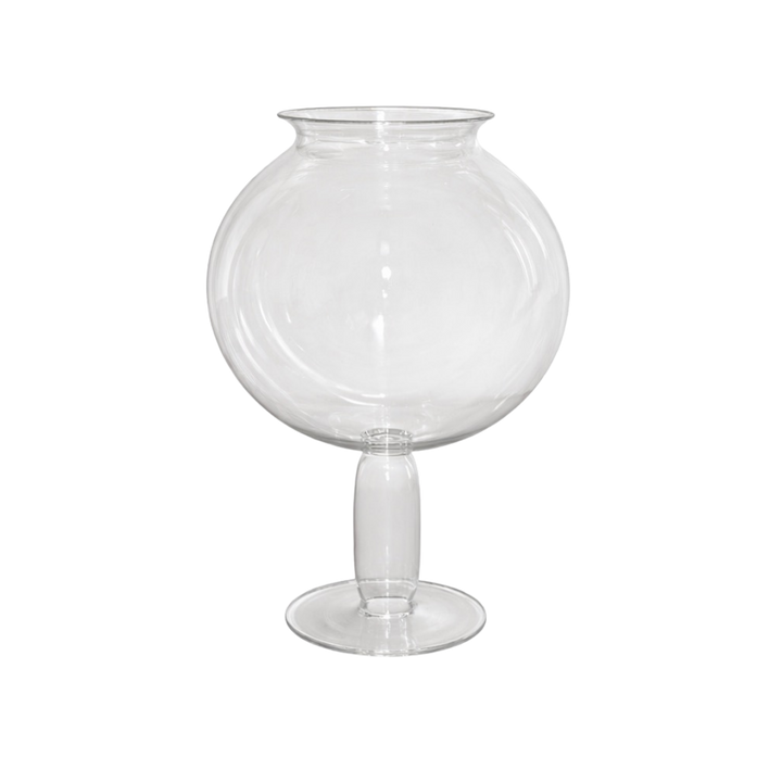 Large handblown glass Leech Bowl in clear styled as sculptural centerpiece decor