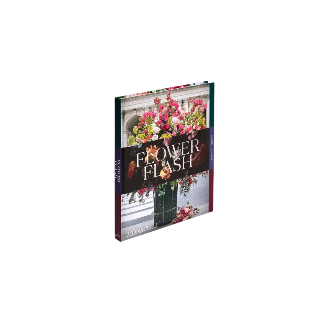 Book titled 'Flower Flash' with floral images on a white background