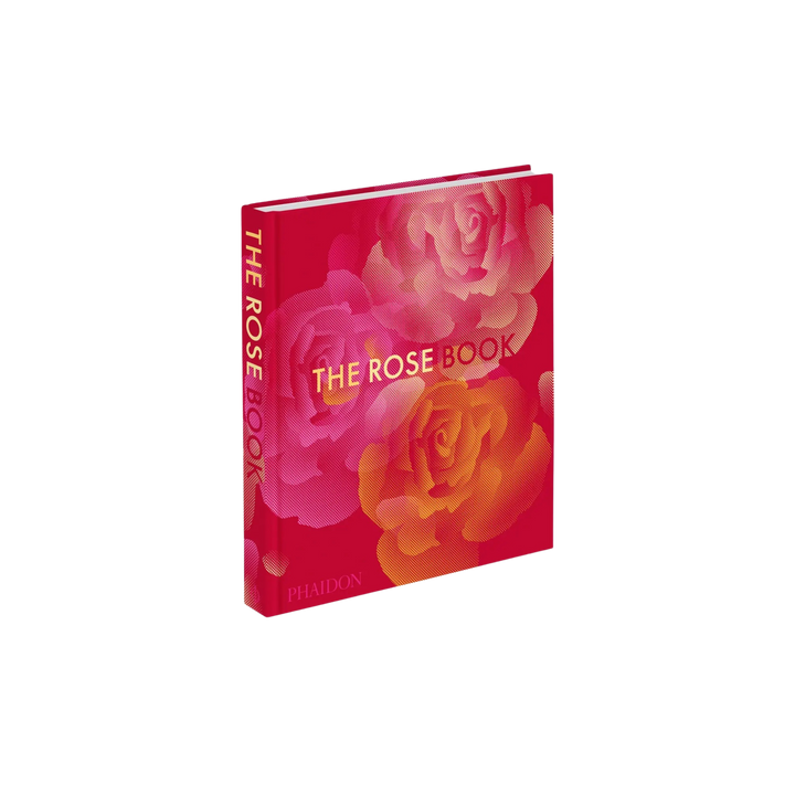 Book titled 'The Rose Book' with floral design on a white background