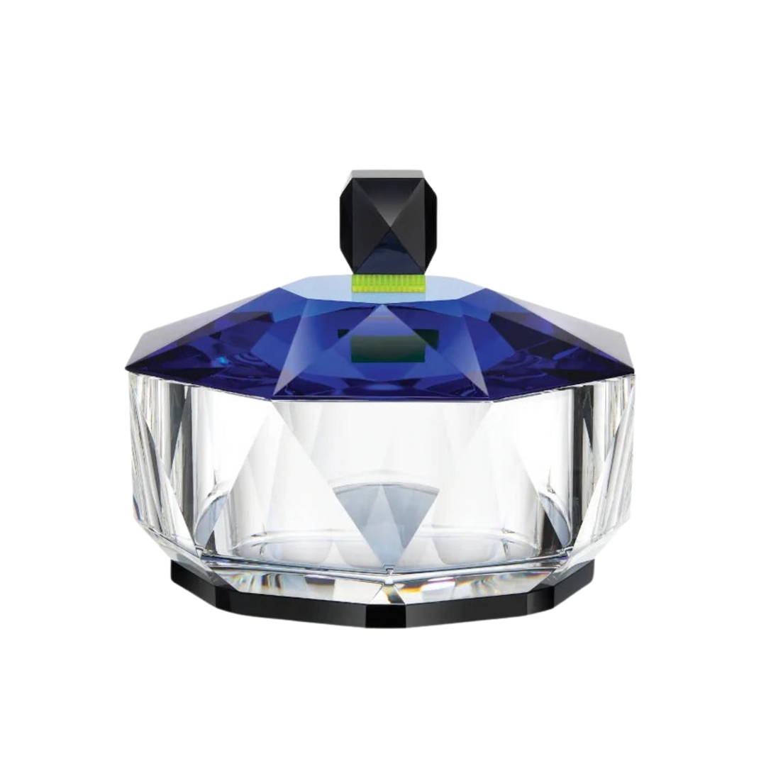 Reflections Copenhagen Grand New Haven Basin from Mood by DMJ — hand-cut crystal centerpiece in clear, light blue, grey, and bright yellow hues.