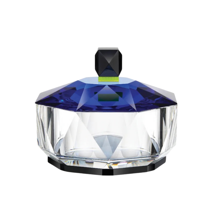 Reflections Copenhagen Grand New Haven Basin from Mood by DMJ — hand-cut crystal centerpiece in clear, light blue, grey, and bright yellow hues.