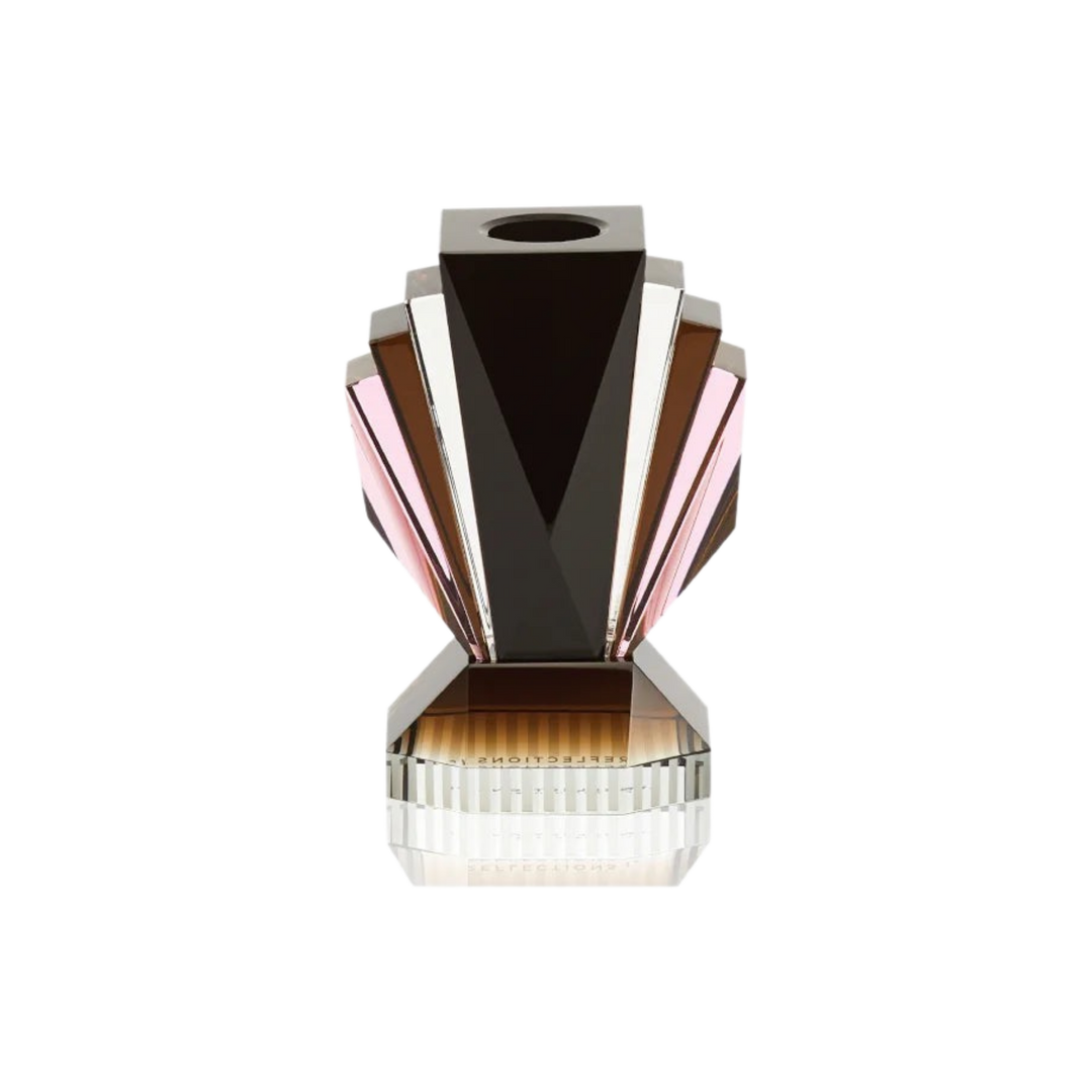 Brooklyn Candle Holder by Reflections Copenhagen featuring hand-cut crystal in black, brown, and rose tones inspired by New York’s Art Deco skyline – Mood by DMJ Lafayette, LA.