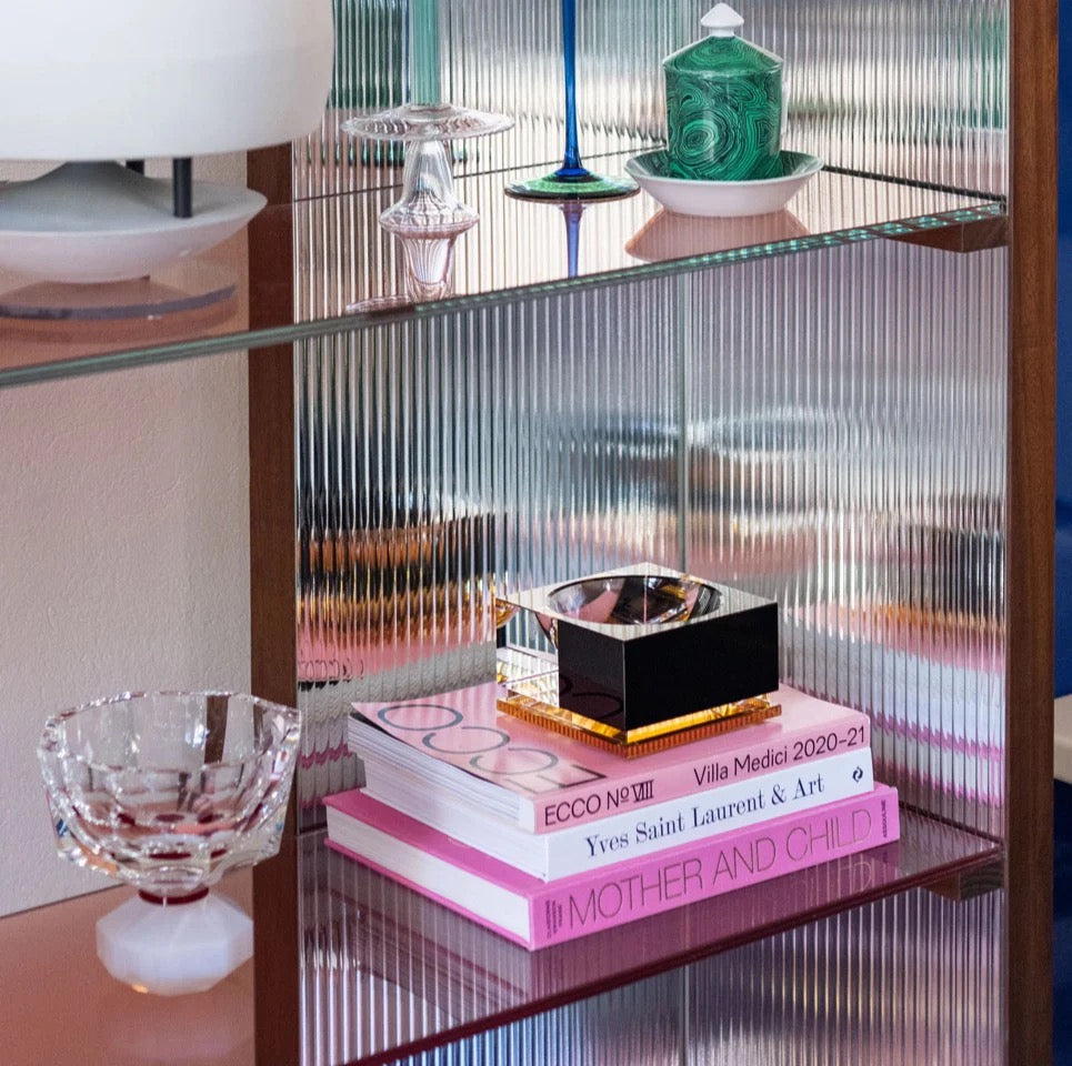 Mood by DMJ Reflections Copenhagen “Denver Bowl” – rock ’n’ roll-inspired hand-cut crystal cube bowl in Lafayette, Louisiana.