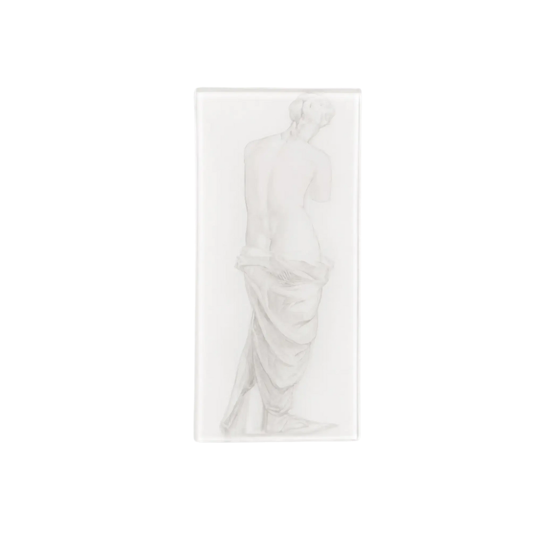 Saint Austin Female Statue Decoupage Tray - sepia neoclassical statue sketch on slim rectangular glass tray