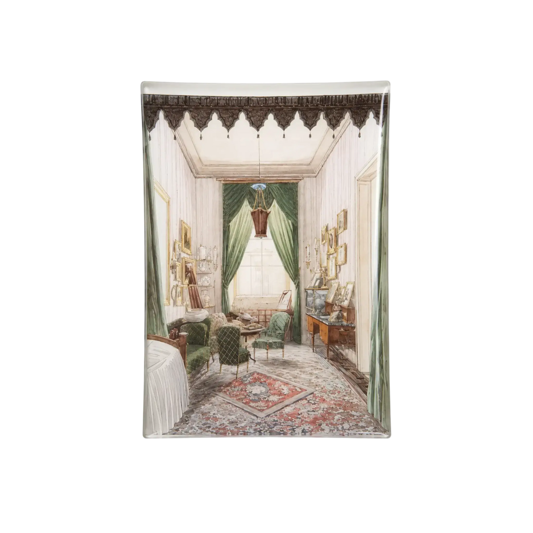 Saint Austin French Bedroom Decoupage Tray - vintage French interior illustration on rectangular glass tray