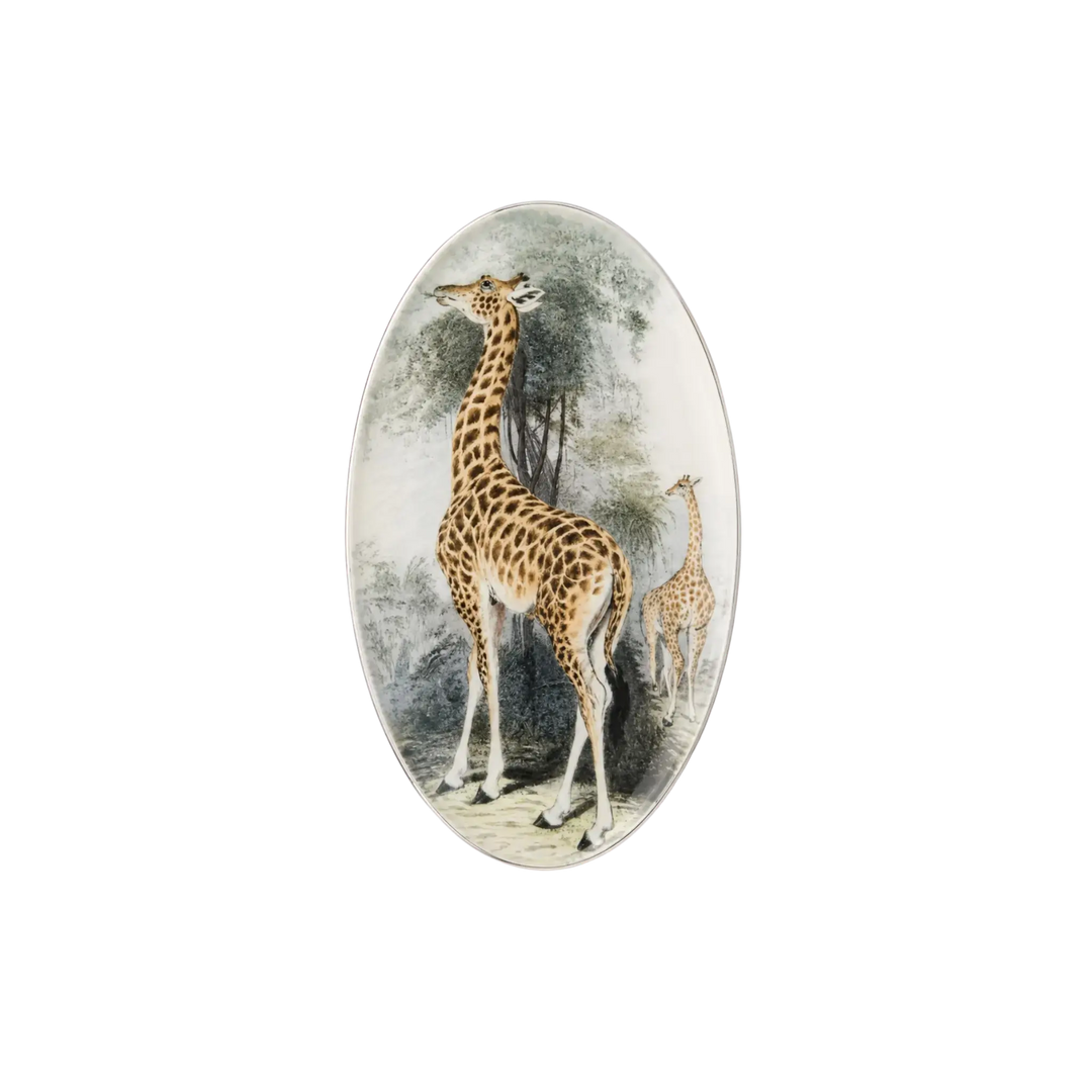 Saint Austin Giraffe Decoupage Tray - watercolor safari giraffe illustration on oval glass tray
