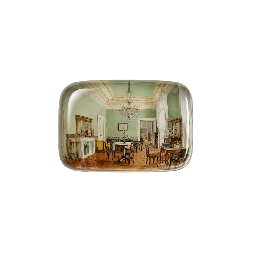 Saint Austin Keeping Room Paperweight - vintage sitting room illustration on rectangular glass paperweight