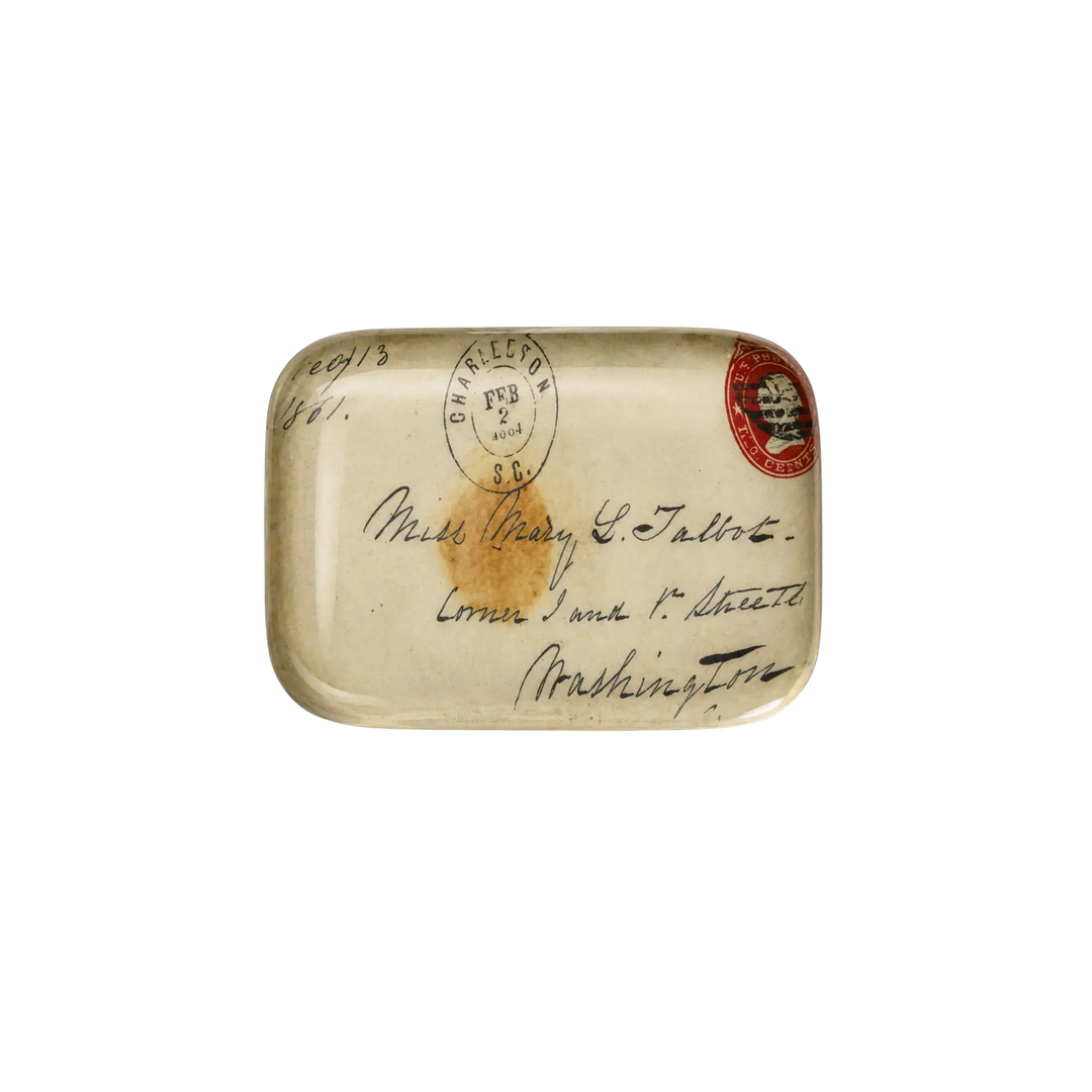 Saint Austin Vintage Letter Paperweight - antique handwritten letter illustration on rectangular glass paperweight