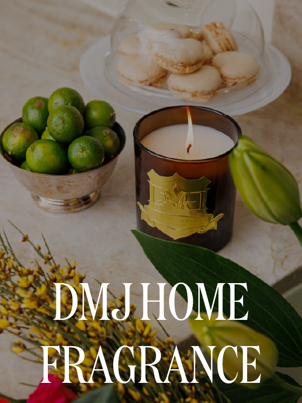 DMJ Home Fragrance Vendor Display Photo Mood 2025 - Candle with decorative elements on a table, featuring 'DMJ Home Fragrance' text.