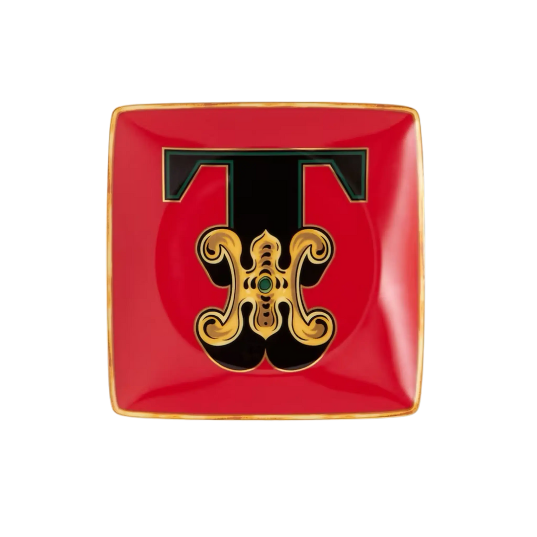 Versace Alphabet Porcelain Plate - Letter T monogram decorative dish by Rosenthal