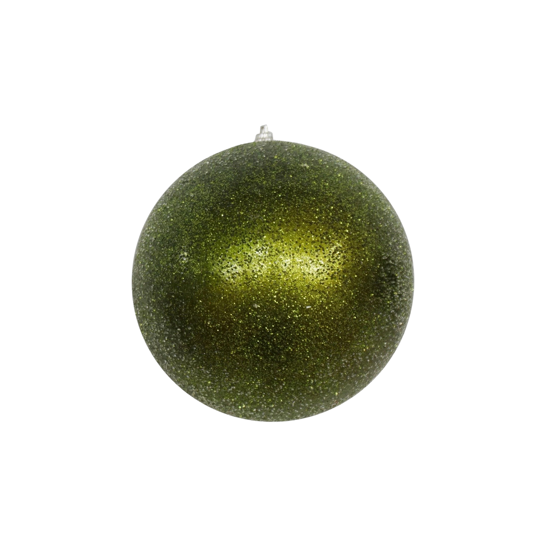 120mm (4.75-inch) Green Glitter Glass Ball Ornament by Jim Marvin featuring a hand-blown glass design with glitter finish – Mood by DMJ Lafayette, LA.
