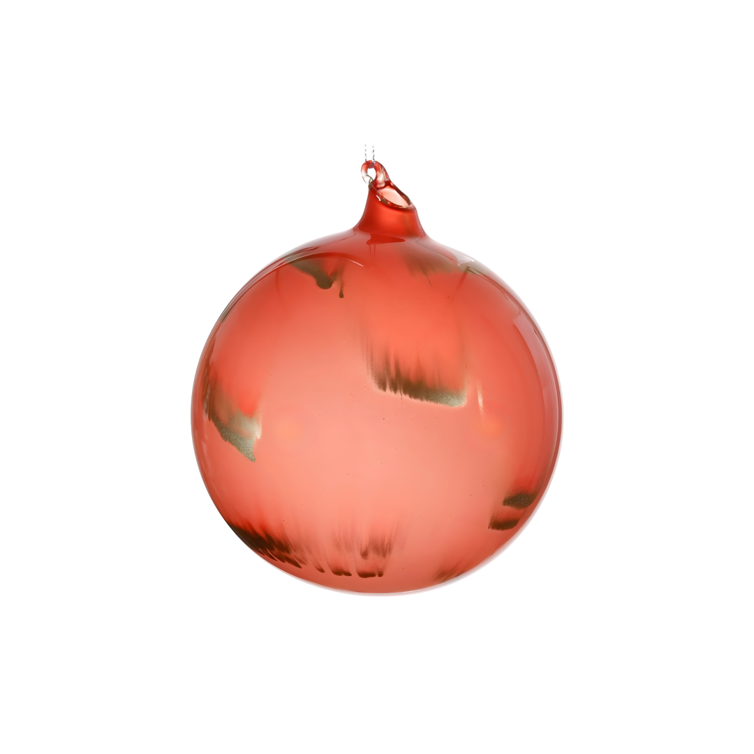 120mm Orange Glass Ball Ornament brushed with metallic gold—hand-blown glass design adding warm holiday color and elegance to home décor.