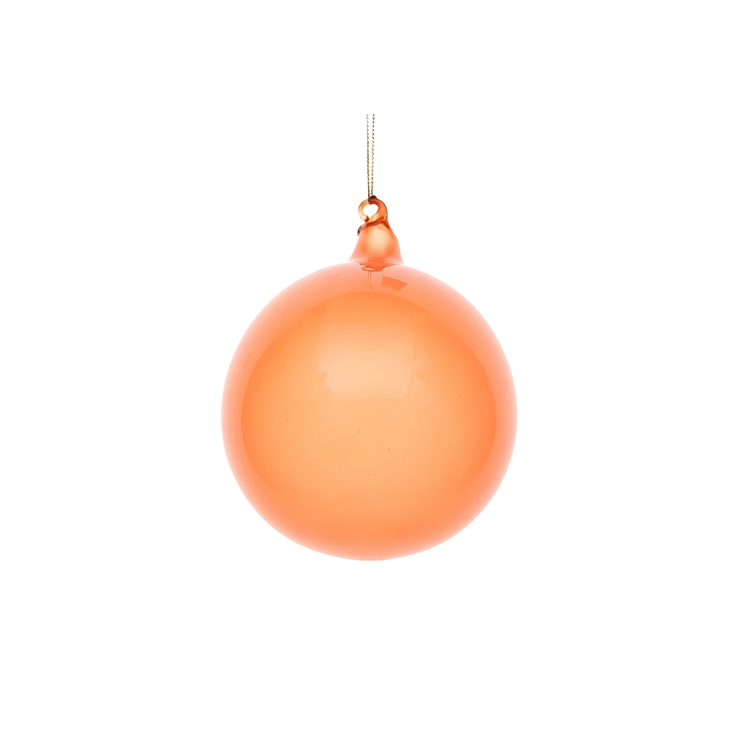 120mm (4.75-inch) Orange Glitter Glass Ornament by Jim Marvin featuring a hand-blown glass design with fine glitter finish – Mood by DMJ Lafayette, LA.