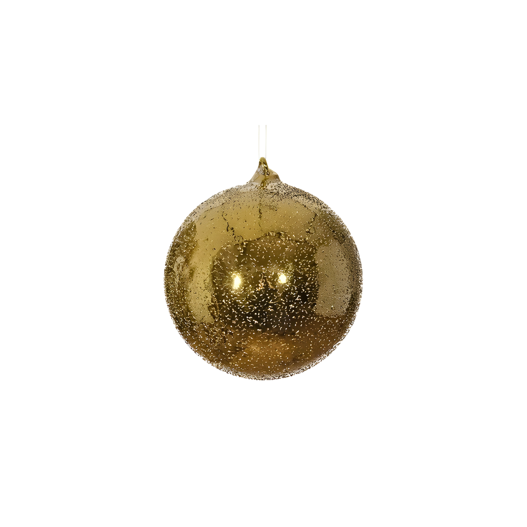 150mm (6-inch) Gold Glass Beaded Ornament by Jim Marvin featuring a hand-blown glass design with beaded detailing – Mood by DMJ Lafayette, LA.