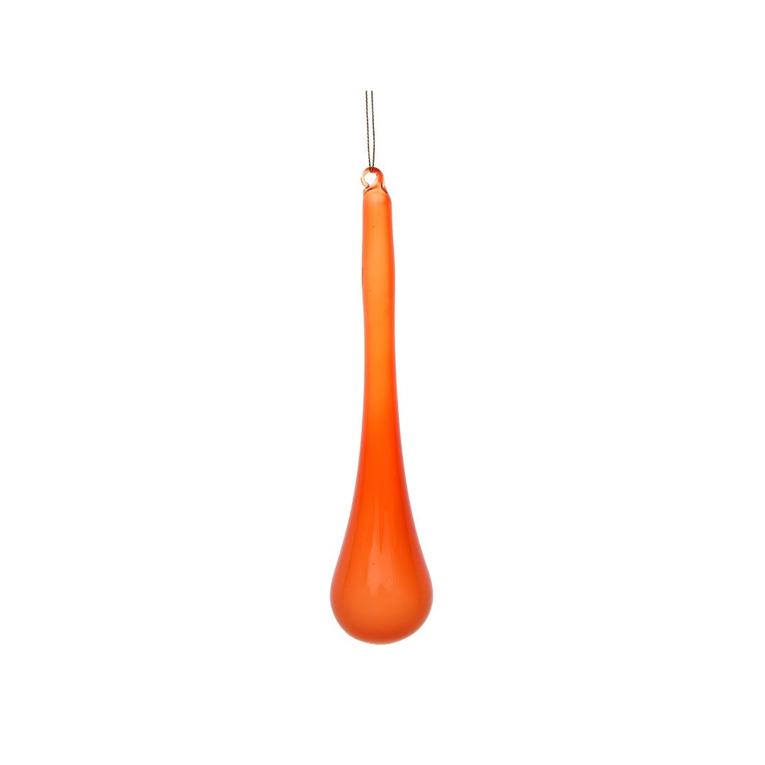 9-inch Orange Glass Teardrop Ornament—hand-blown holiday décor accent adding warmth, color, and contemporary style to home design and festive displays.