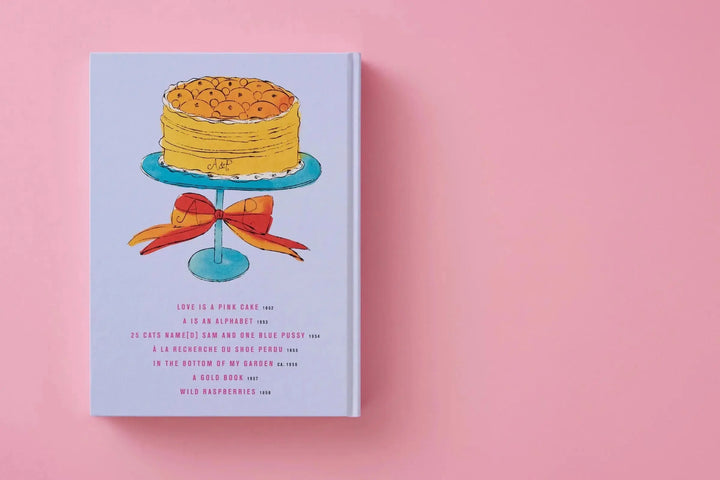 Back cover of Andy Warhol: Seven Illustrated Books by Taschen, a cake illustration above the seven book titles