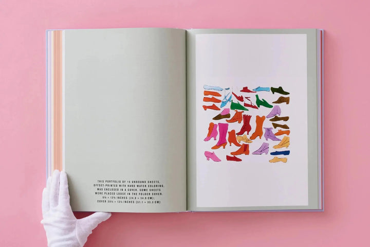 Spread of colorful shoe drawings from À la Recherche du Shoe Perdu in Andy Warhol: Seven Illustrated Books, Taschen