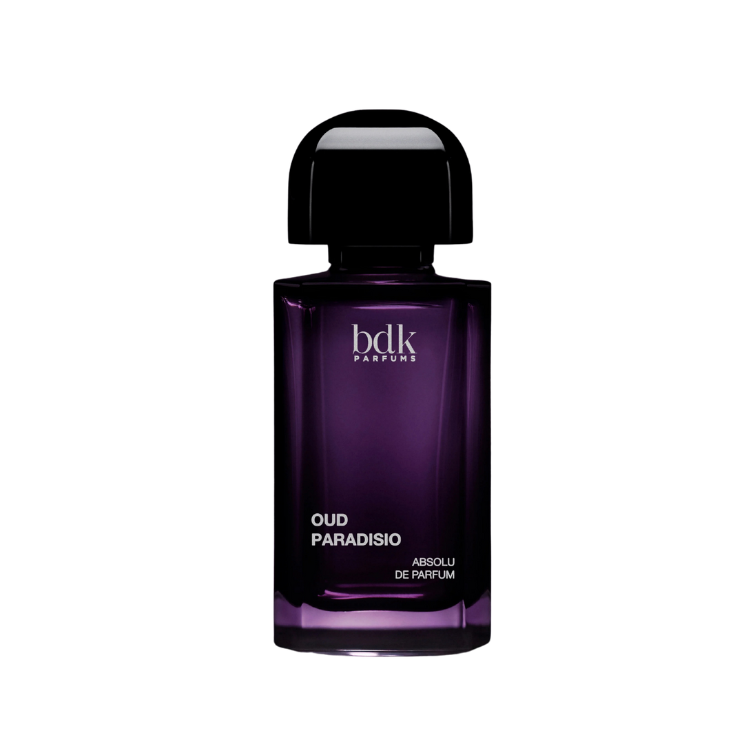 Oud Paradisio Absolu de Parfum by BDK Parfums — 100 ml unisex niche rose and oud fragrance bottle in deep purple