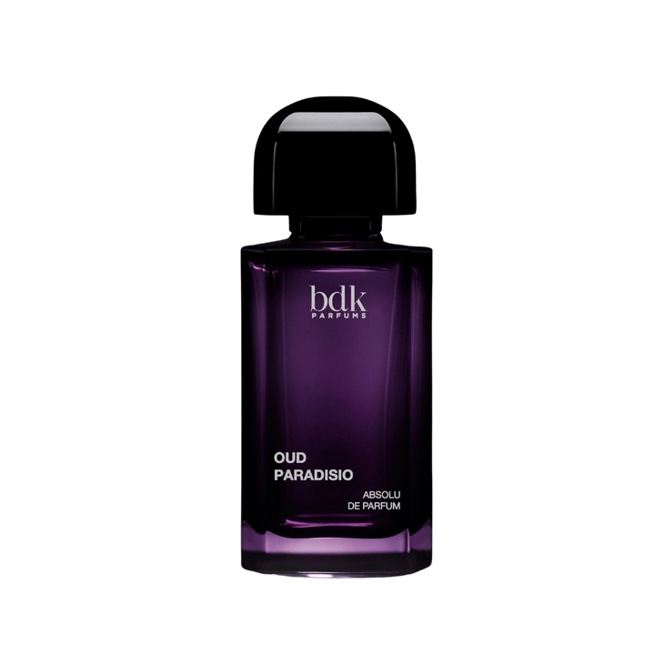 Oud Paradisio Absolu de Parfum by BDK Parfums — 100 ml unisex niche rose and oud fragrance bottle in deep purple