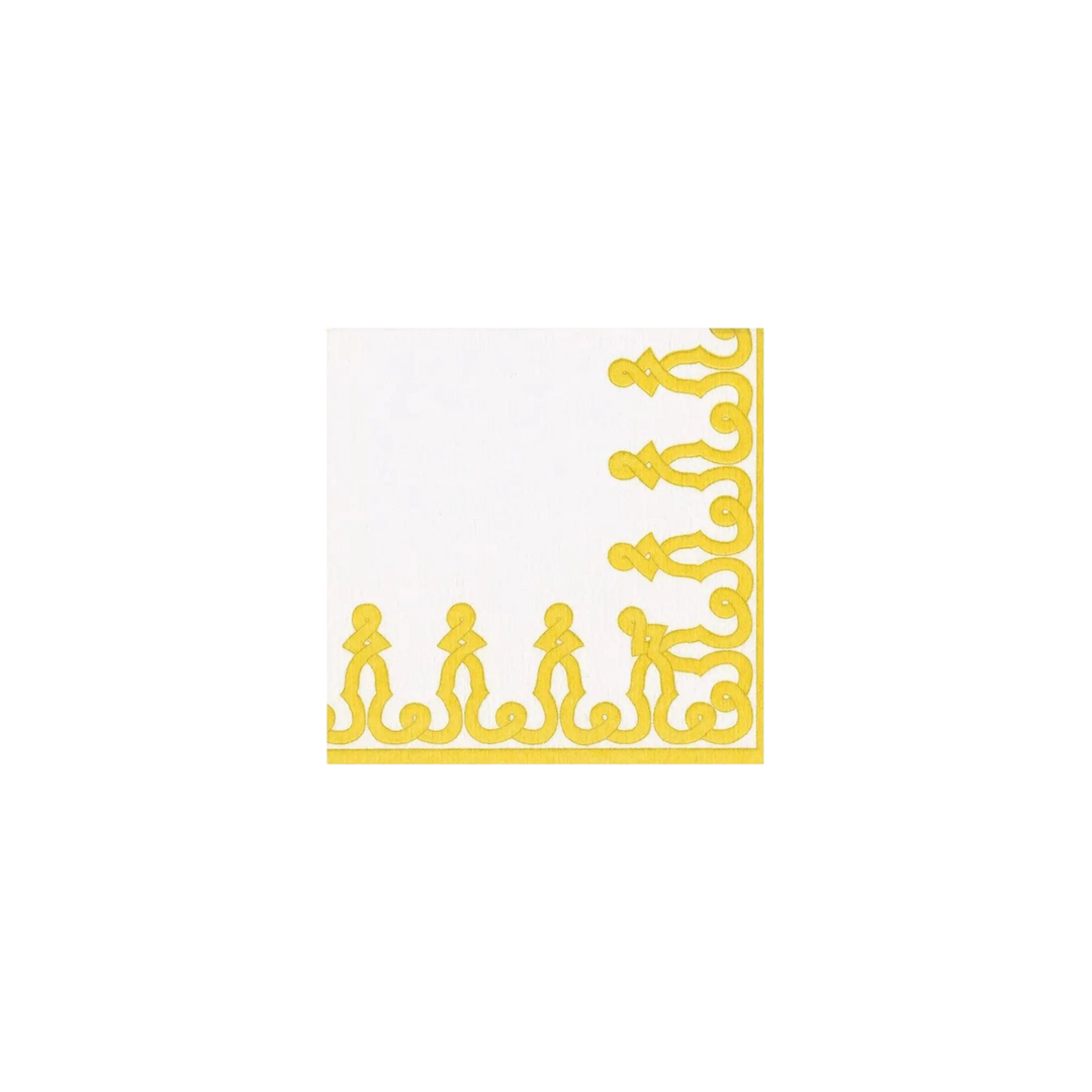 Caspari Dijon Dessin Paper Cocktail Napkins, Set of 20 featuring mustard yellow scrollwork border