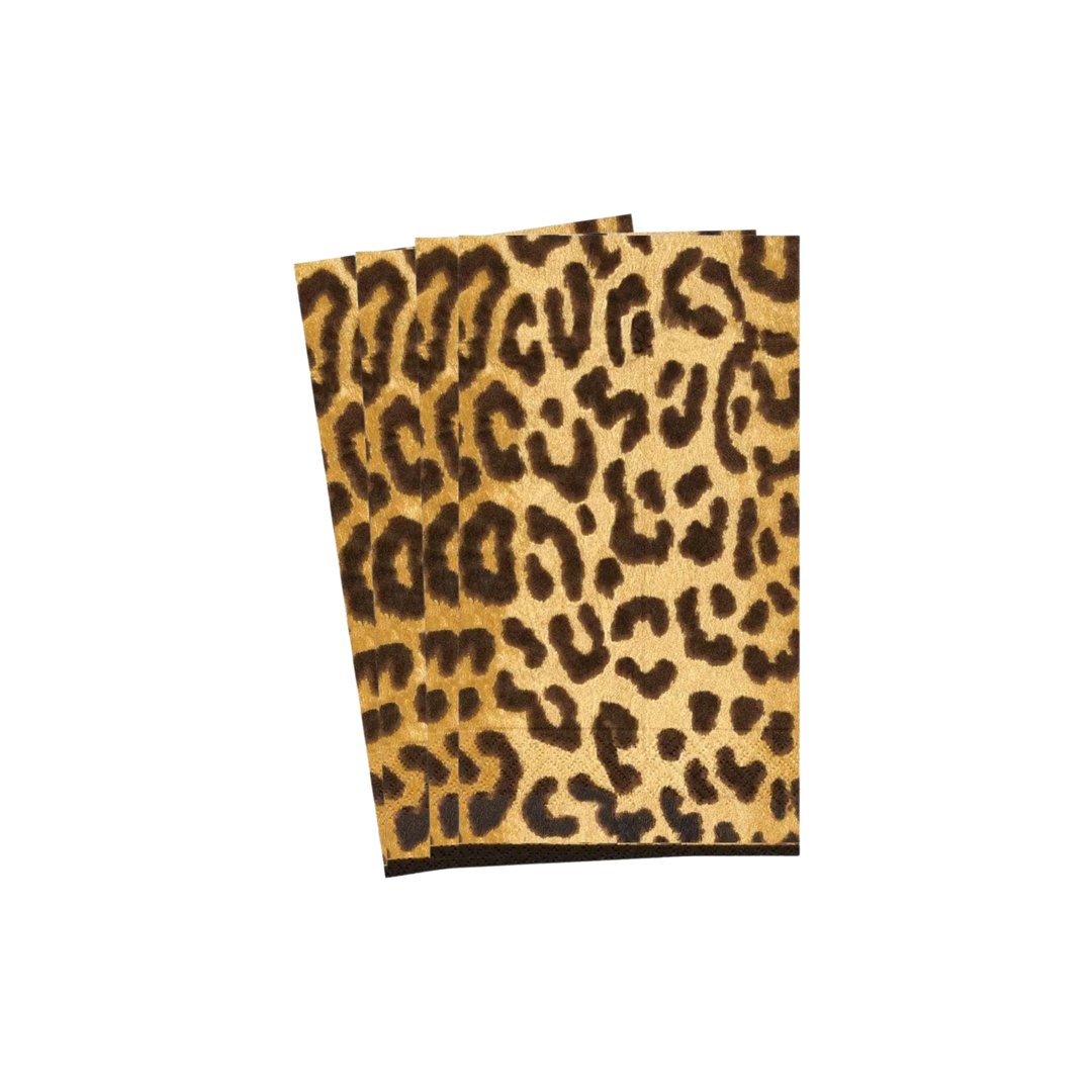 Caspari Zanzibar Paper Guest Towels, Set of 12 featuring leopard print design
