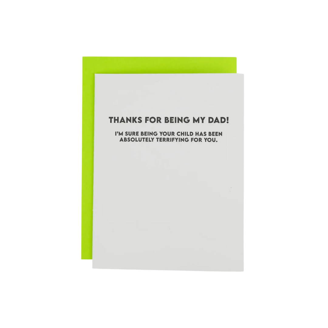 Thanks For Being My Dad - Letter Press Card by Chez Gagne, funny letterpress dad greeting card at Mood by DMJ Lafayette Louisiana