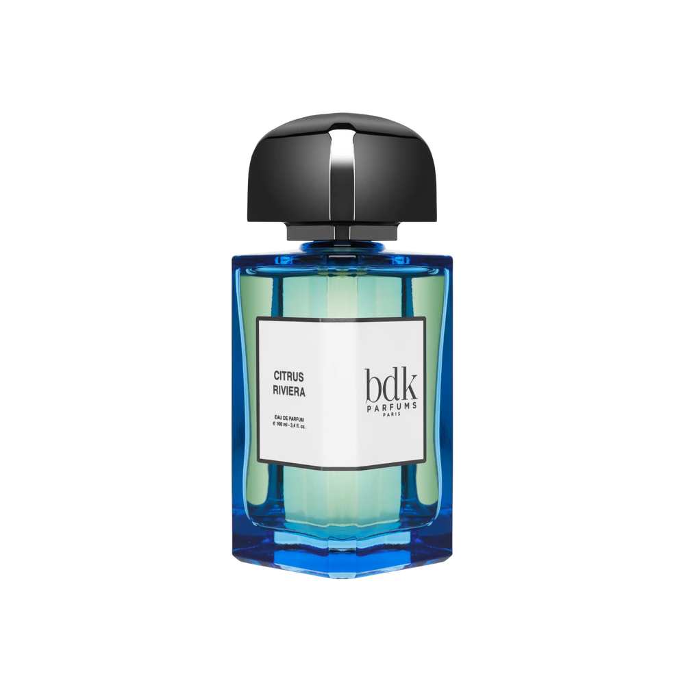 Citrus Riviera Eau de Parfum by BDK Parfums - side view of unisex niche citrus floral woody blue fragrance bottle with bdk Parfums label