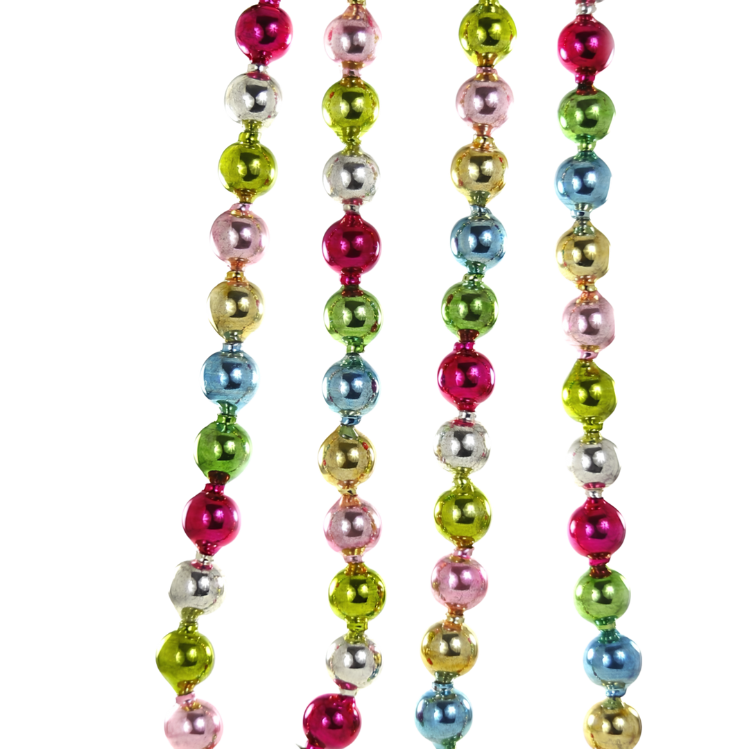 Cody Foster large vintage glass ball garland from Mood by DMJ, oversized multicolor shiny glass bead Christmas garland in pink, lime, blue, and gold