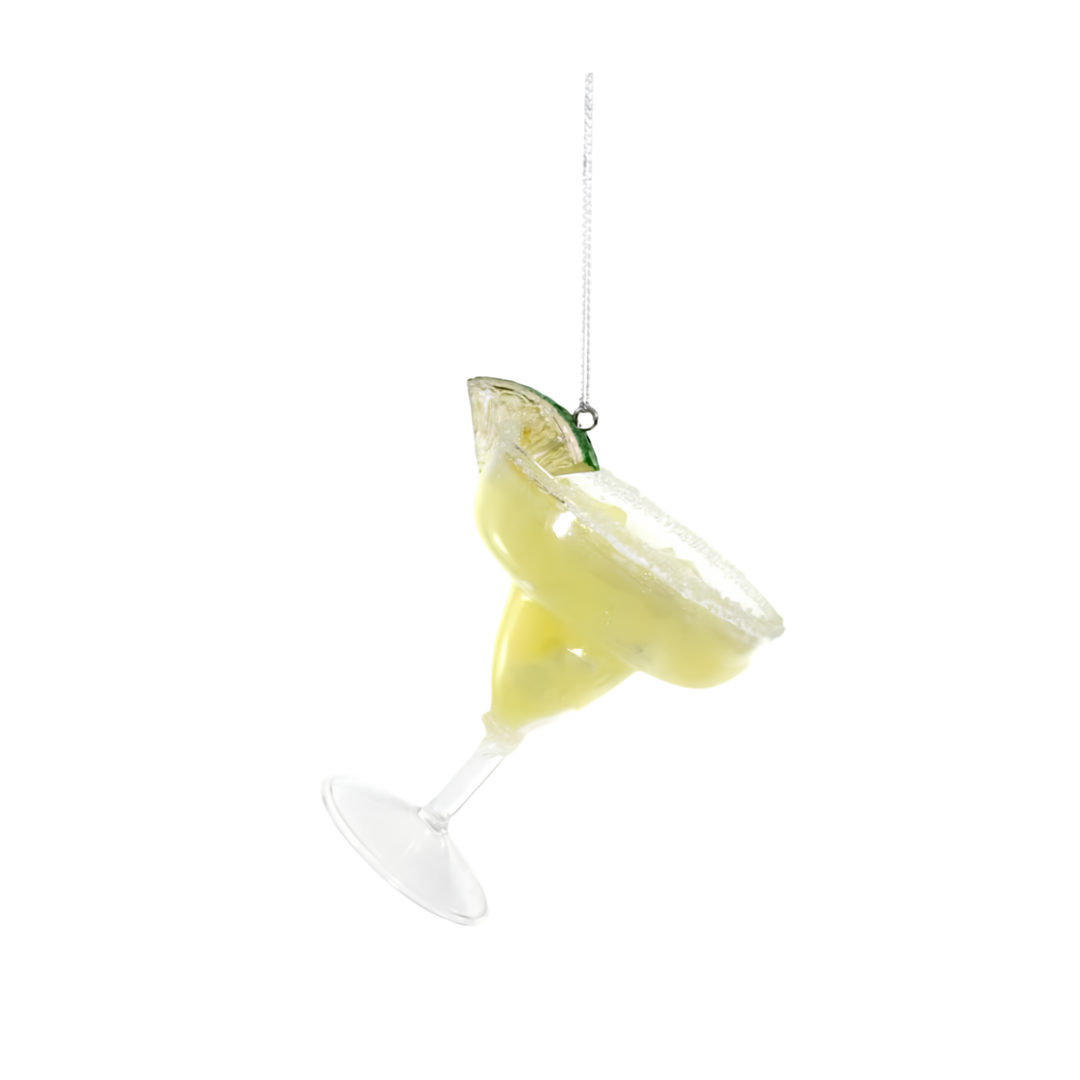 Cody Foster margarita glass Christmas ornament, frozen margarita with glittered salt rim and lime wedge