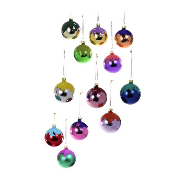 Cody Foster metallic foiled ornaments from Mood by DMJ, shiny reflective glass Christmas ornaments in jewel tones, glamorous holiday décor