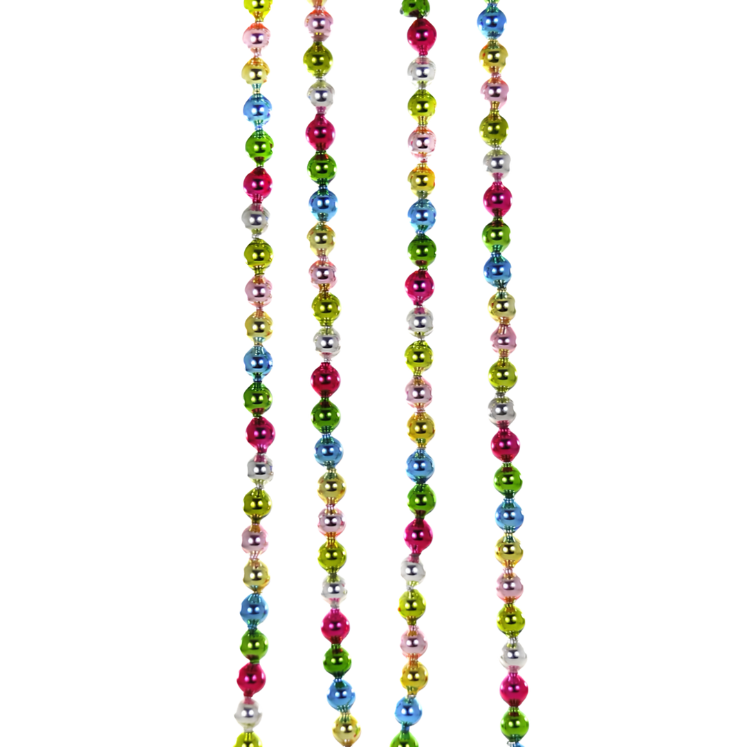 Cody Foster small vintage glass ball garland from Mood by DMJ, multicolor shiny glass bead Christmas garland in pink, lime, blue, and silver