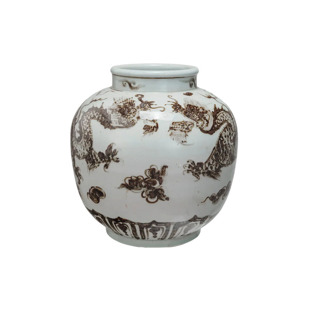 Porcelain Brown Dragon Vase by Creative Co-Op