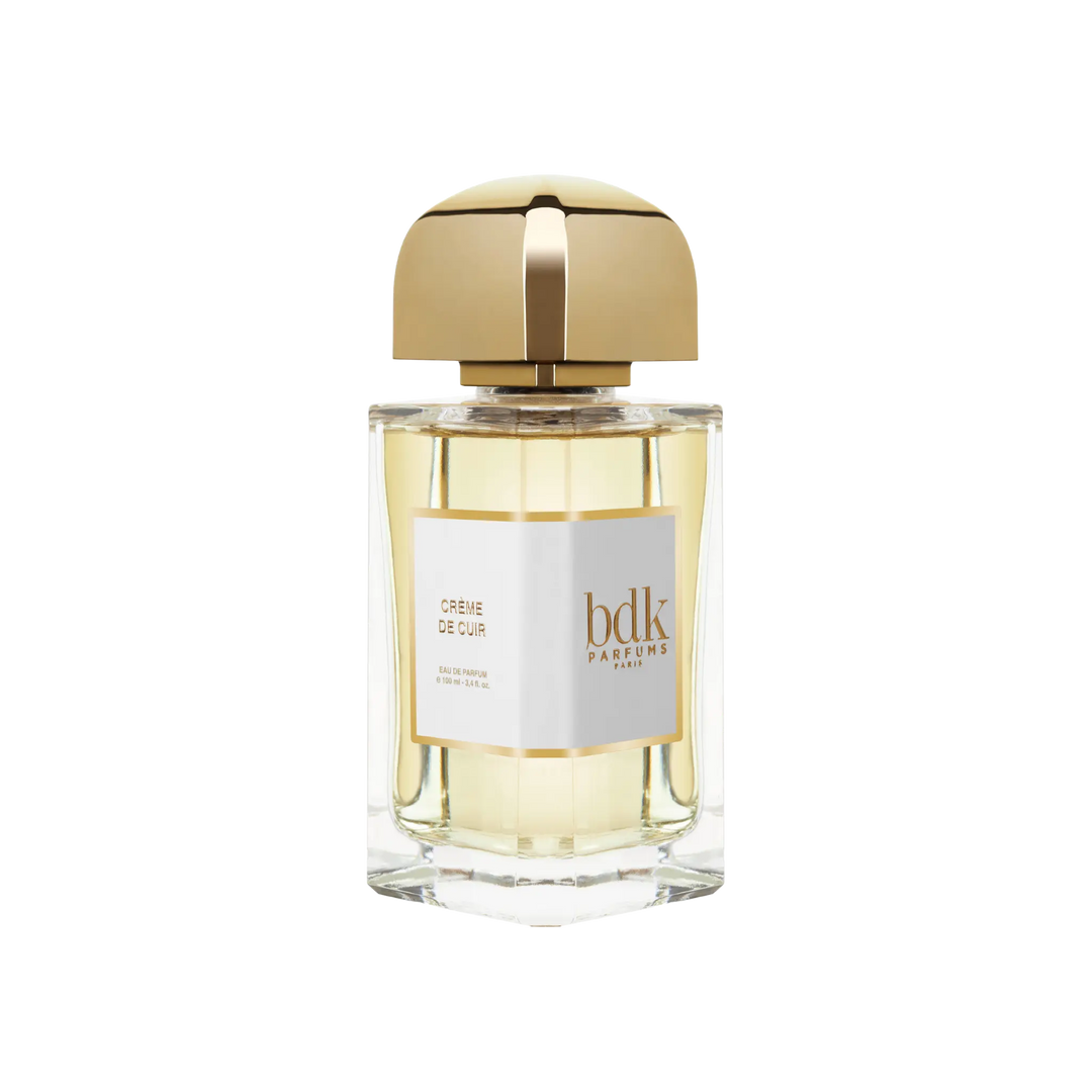 Creme de Cuir Eau de Parfum by BDK Parfums - side view of unisex niche woody musky leather fragrance bottle with bdk Parfums label