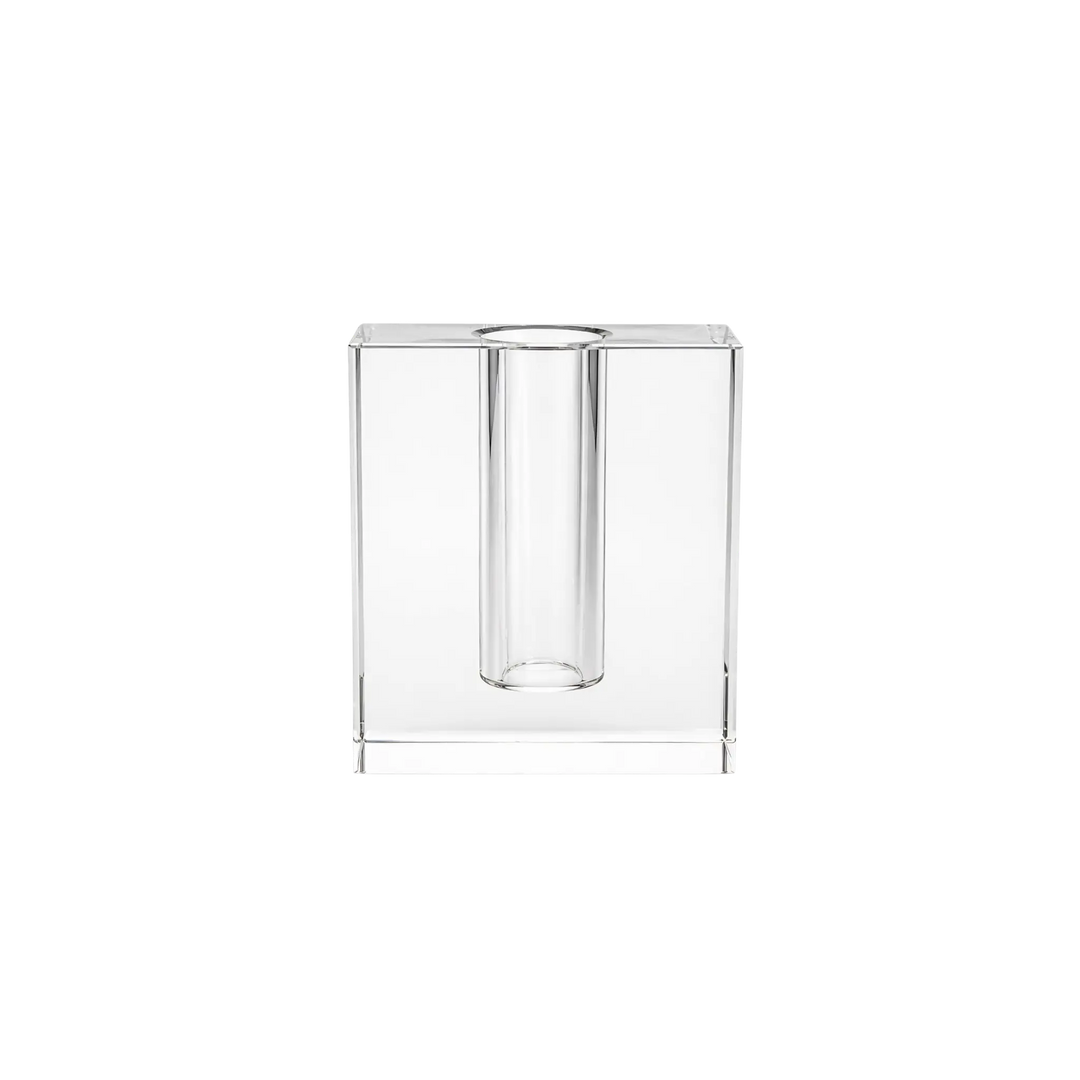 Crystal Block Bud Vase by Mood by DMJ in clear glass with cube design and single stem holder