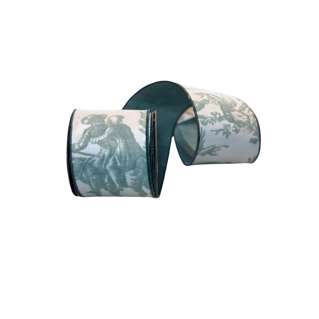 D. Stevens blue toile canvas ribbon from Mood by DMJ, 4 inch wide blue toile canvas ribbon