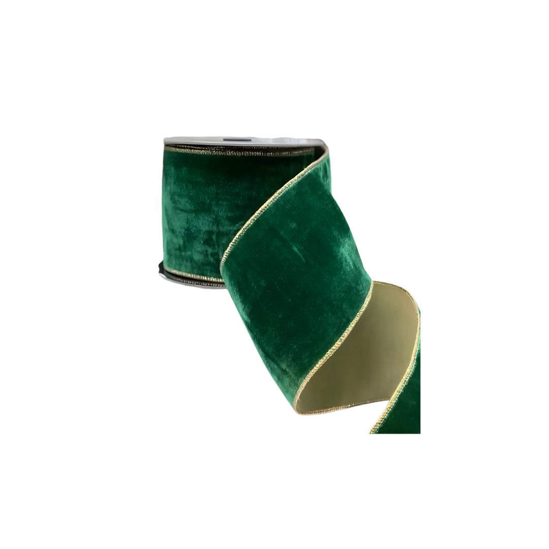 D. Stevens Kelly green French velvet ribbon with metallic backing from Mood by DMJ, 4 inch wide Kelly green French velvet ribbon with metallic backing