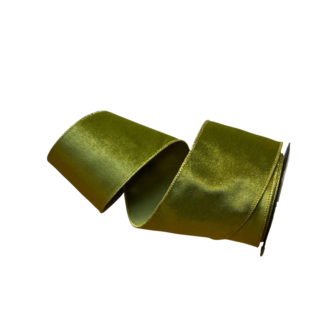 D. Stevens olive velvet ribbon with matching satin back from Mood by DMJ, 4 inch wide olive green velvet ribbon with matching satin backing