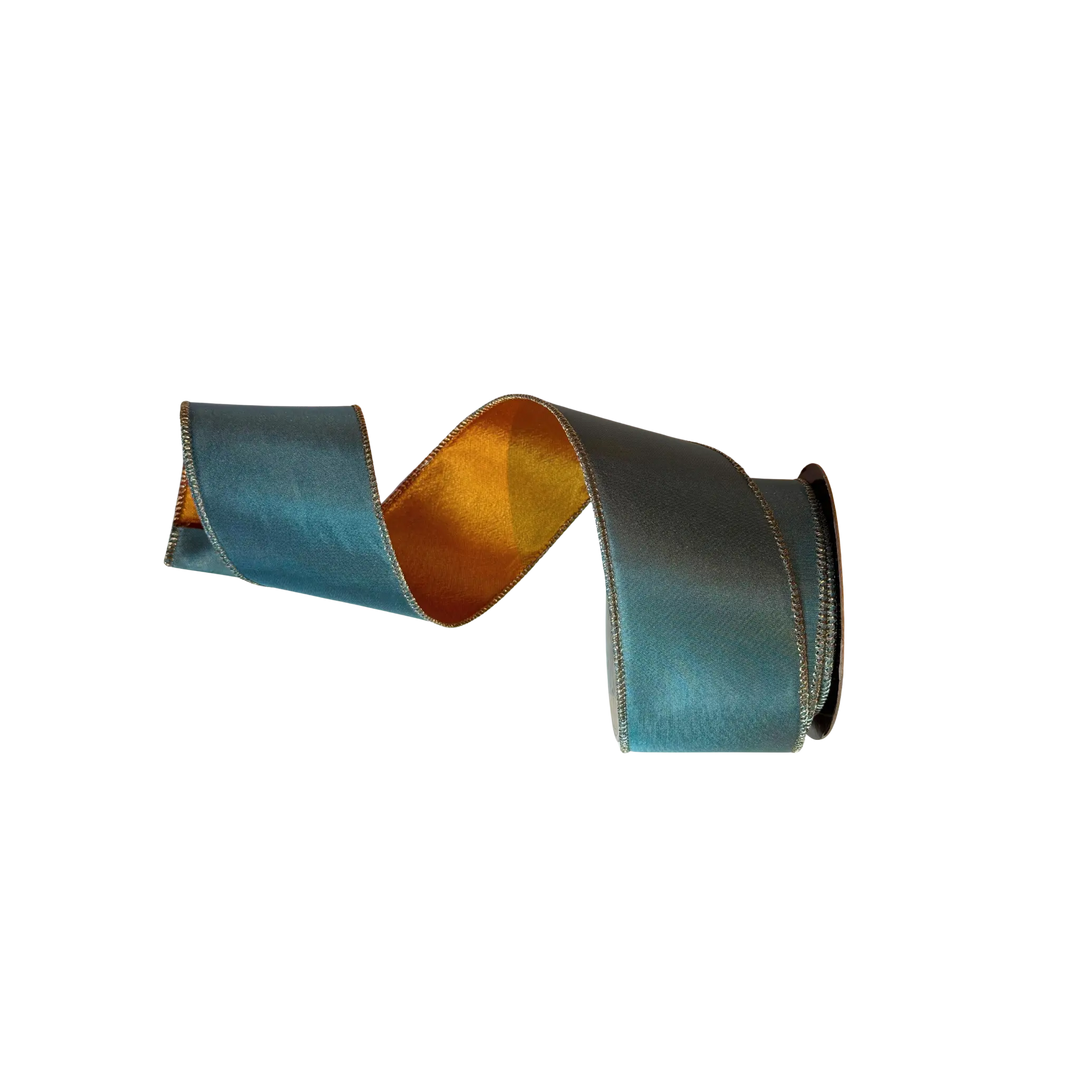 D. Stevens orange and celadon double-sided taffeta ribbon from Mood by DMJ, 2.5 inch wide orange and celadon double-sided taffeta ribbon