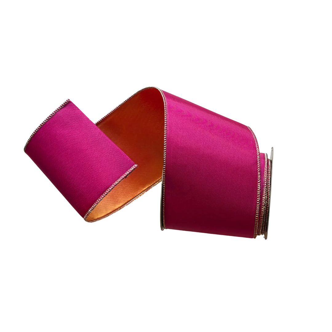 D. Stevens orange and hot pink double-sided taffeta ribbon from Mood by DMJ, 4 inch wide orange and hot pink double-sided taffeta ribbon
