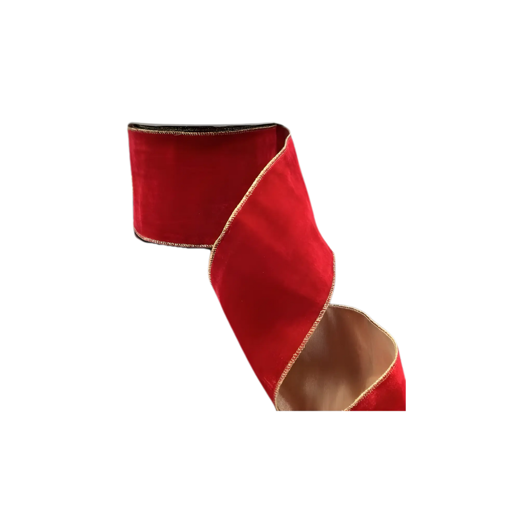 D. Stevens red French velvet ribbon with metallic backing from Mood by DMJ, 4 inch wide red French velvet Christmas ribbon with metallic backing