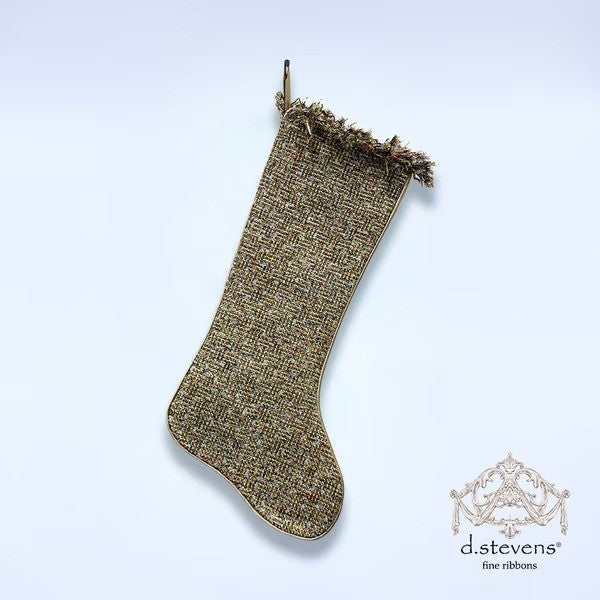 D. Stevens 25 inch white gold bouclé frayed edge Christmas stocking from Mood by DMJ, textured neutral bouclé stocking with fringe cuff