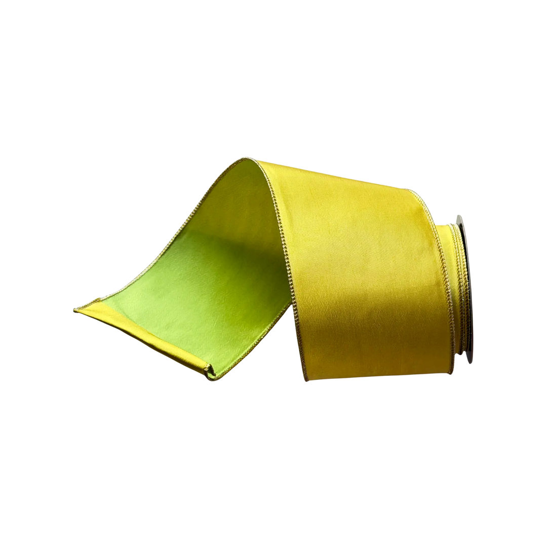 D. Stevens yellow and apple green double-sided taffeta ribbon from Mood by DMJ, 4 inch wide yellow and apple green double-sided taffeta ribbon