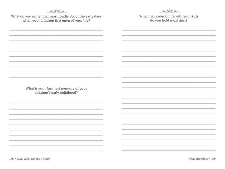 Final Thoughts prompts about favorite family memories in the Dad, What Do You Think? journal by Adams Media