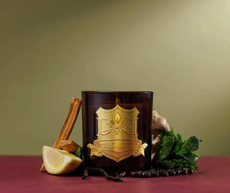Maghreb luxury North African candle by DMJ Home Fragrance in signature glass vessel, hand-poured coconut wax candle with Maghrebi mint