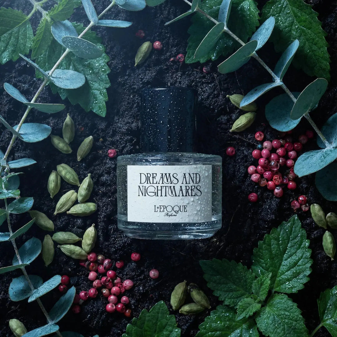 Dreams and Nightmares earthy EDP olfactory pyramid, pink pepper, patchouli, petrichor, moss, L’Epoque Parfums