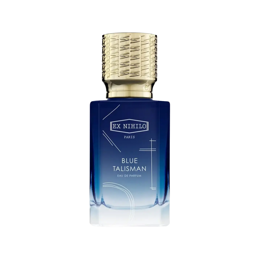 Ex Nihilo Blue Talisman Eau de Parfum 50ml bottle, luminous niche fragrance with bergamot, ginger, mandarin, pear, orange blossom, and