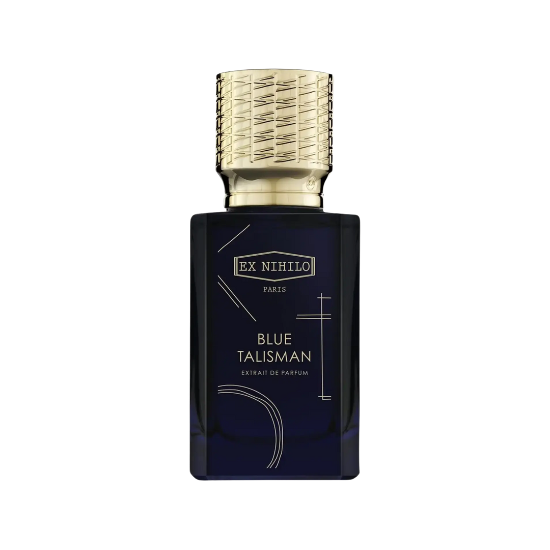 Ex Nihilo Blue Talisman Extrait de Parfum 50ml bottle, niche fragrance with pear, bergamot, jasmine, orange blossom, vanilla, and